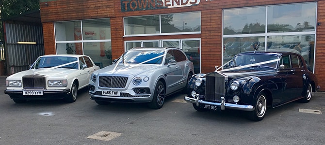 wedding cars outside townsends vehicle hire hq